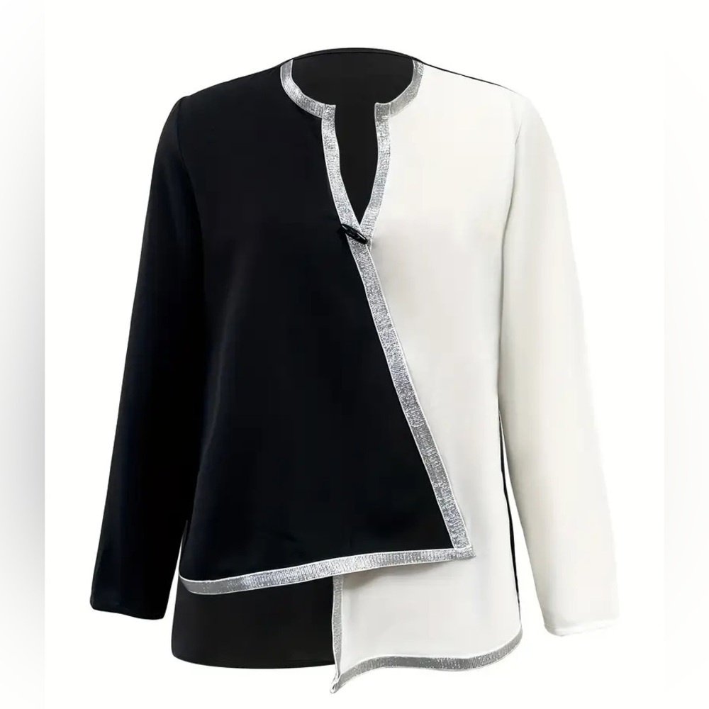 Elegant Black and White Women's Top L